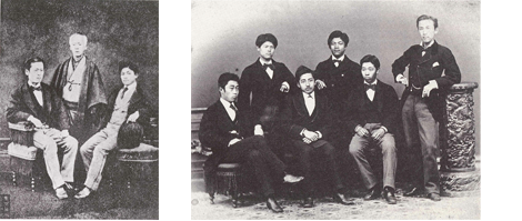 Left:Ichizaemon Morimura(left),IchizaemonⅤ(center),Toyo(right) Right:Six people on the Oceanic.